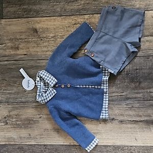 NWT Boutique BABIDU Baby Boys 9 Mos Outfit Sweater Cardigan Button Shirt Shorts